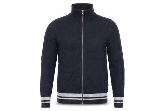 Front view of Next men’s blue knit cardigan jumper, size S