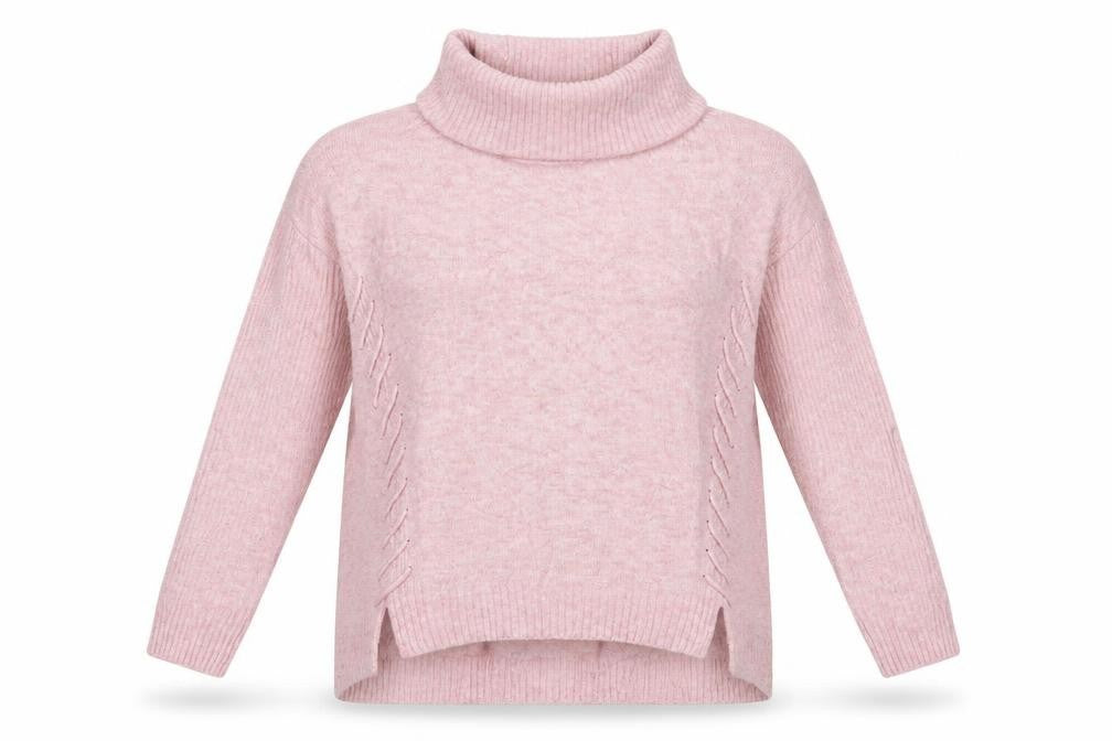 Front view of Miss Selfridge women’s pink knit jumper, size UK 10
