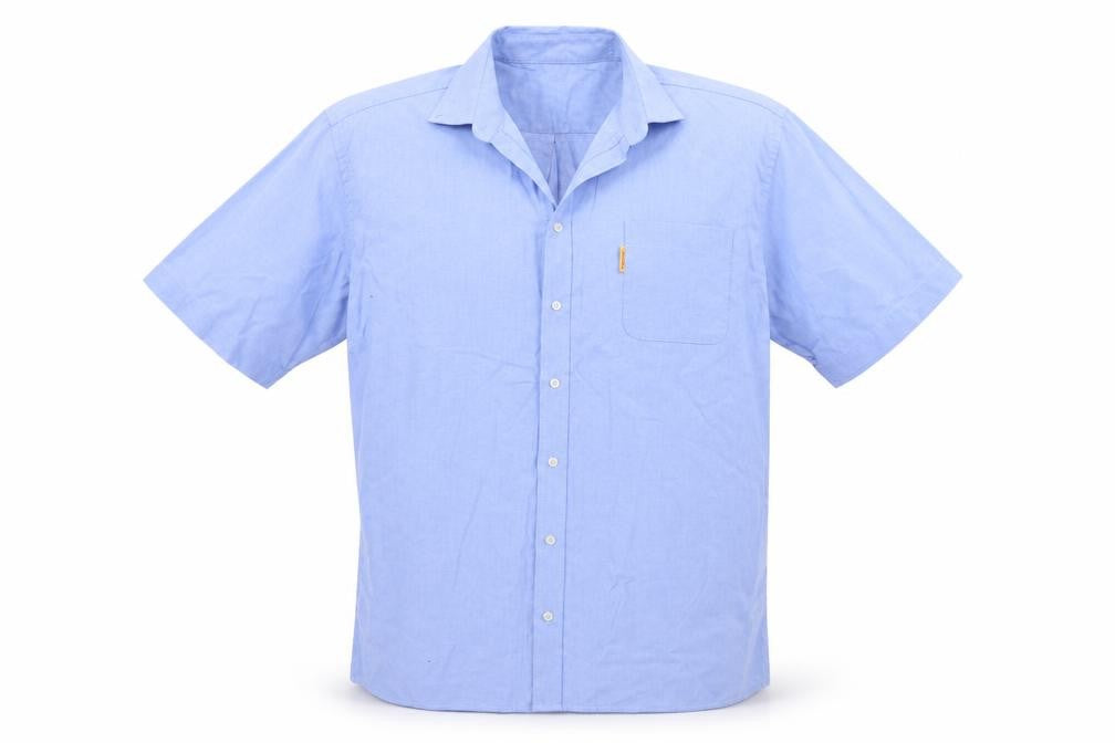 Front view of disley men’s blue button-up, size 17