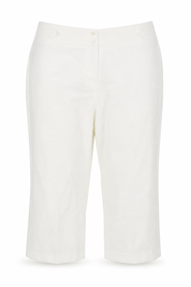 Front view of Bonmarché women’s white cropped trousers, size UK 20, 20-inch leg