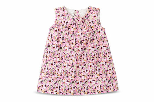 Front view of H&M girls’ pink floral corduroy pinafore/dungaree dress, size 12-18, months