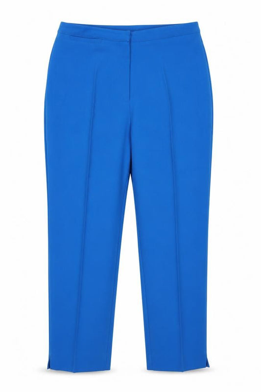 Front view of AMARANTO women’s blue trousers, size UK 14, 22-inch leg