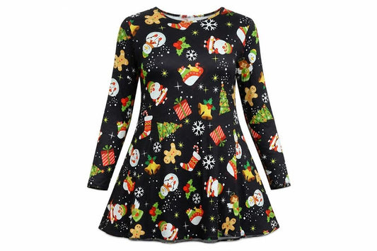Front view of Ash Collection women’s black polka dot fit & flare, size M, - christmas dress