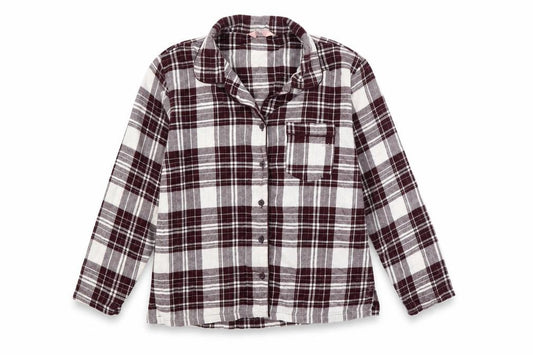 Front view of Boux Avenue women’s red plaid basic button-up, size UK 14