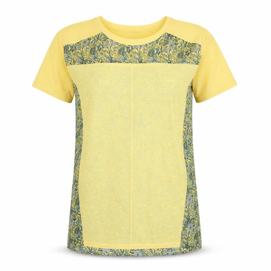 Front view of Next women’s yellow floral basic t-shirt, size UK 6