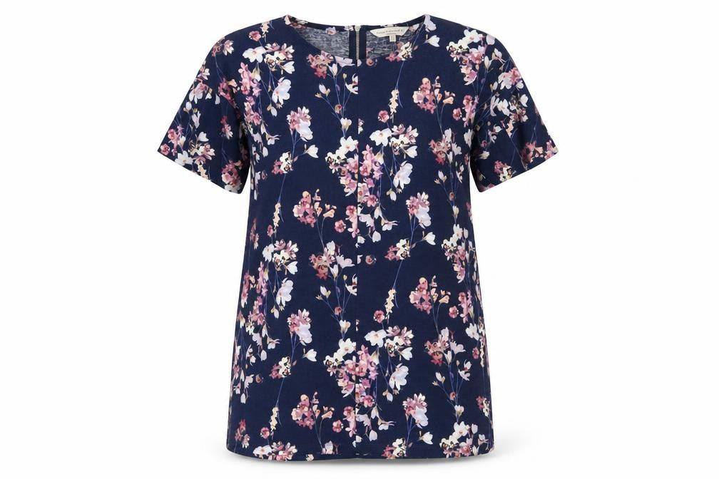 F&F Womens Blue Floral  Tunic T-Shirt Size 8
