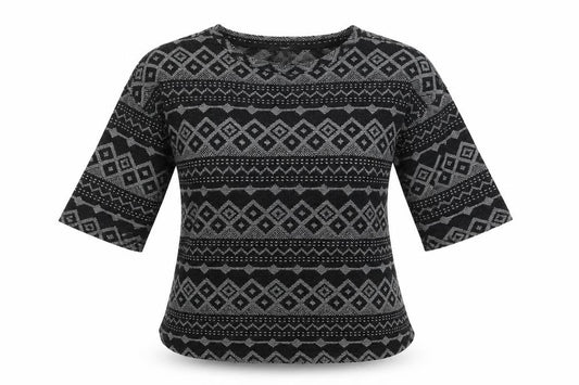 Front view of Next women’s black geometric basic t-shirt, size UK 6