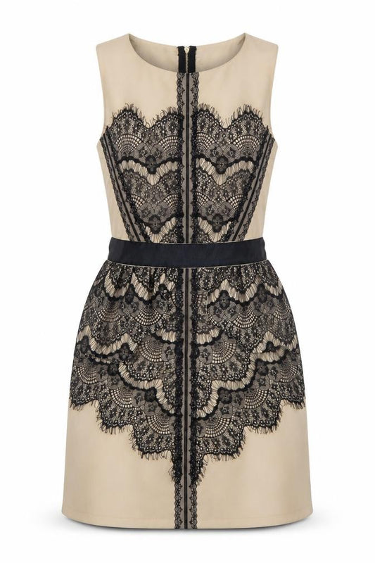 Front view of Be Beau women’s ivory floral a-line, size UK 6