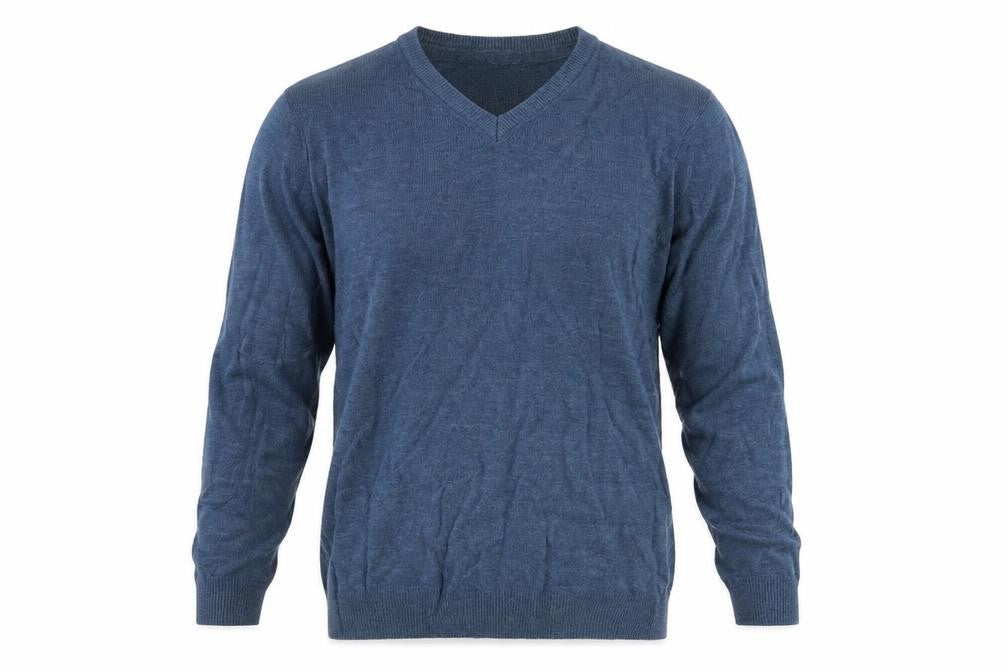 Front view of River Island men’s blue knit jumper, size S