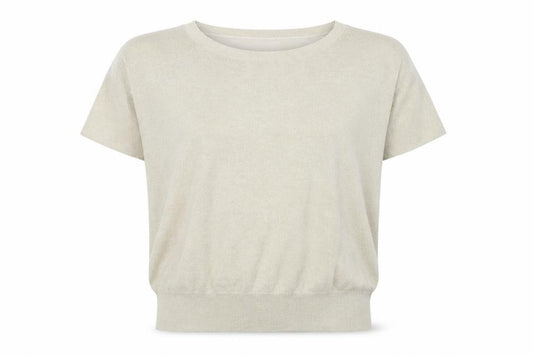 Front view of Pure women’s beige basic t-shirt, size UK 8