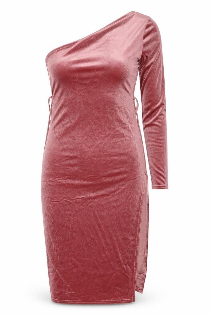 Front view of PRETTYLITTLETHING women’s pink velour bodycon, size UK 8