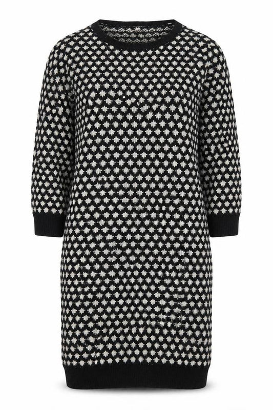 Front view of Joe Fresh women’s black geometric jumper dress, size S