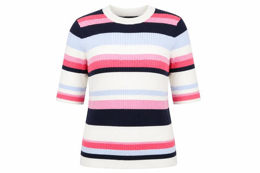 Front view of Marks & Spencer women’s multicoloured striped jumper, size UK 12