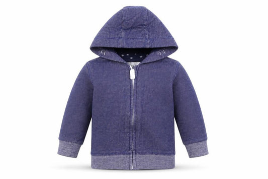 Front view of F&F boys’ blue jacket coat, size 12, months