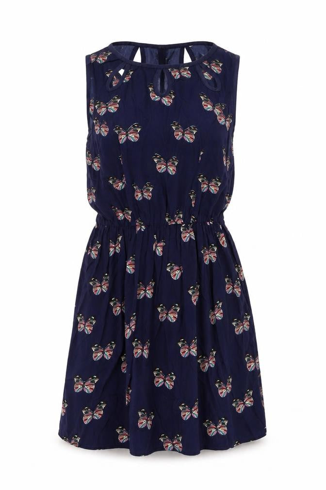 Front view of Miss real women’s blue a-line, size UK 10