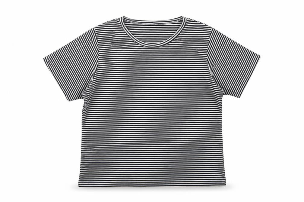 Front view of YS Collection women’s black striped basic t-shirt, size UK 16