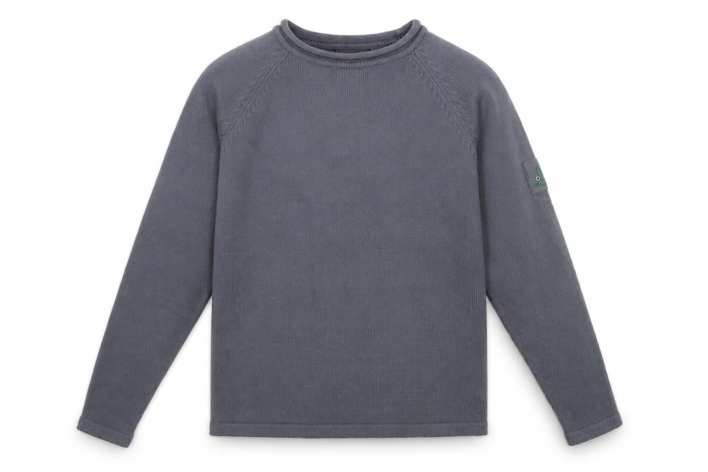 Front view of Preworn men’s grey knit jumper, size S
