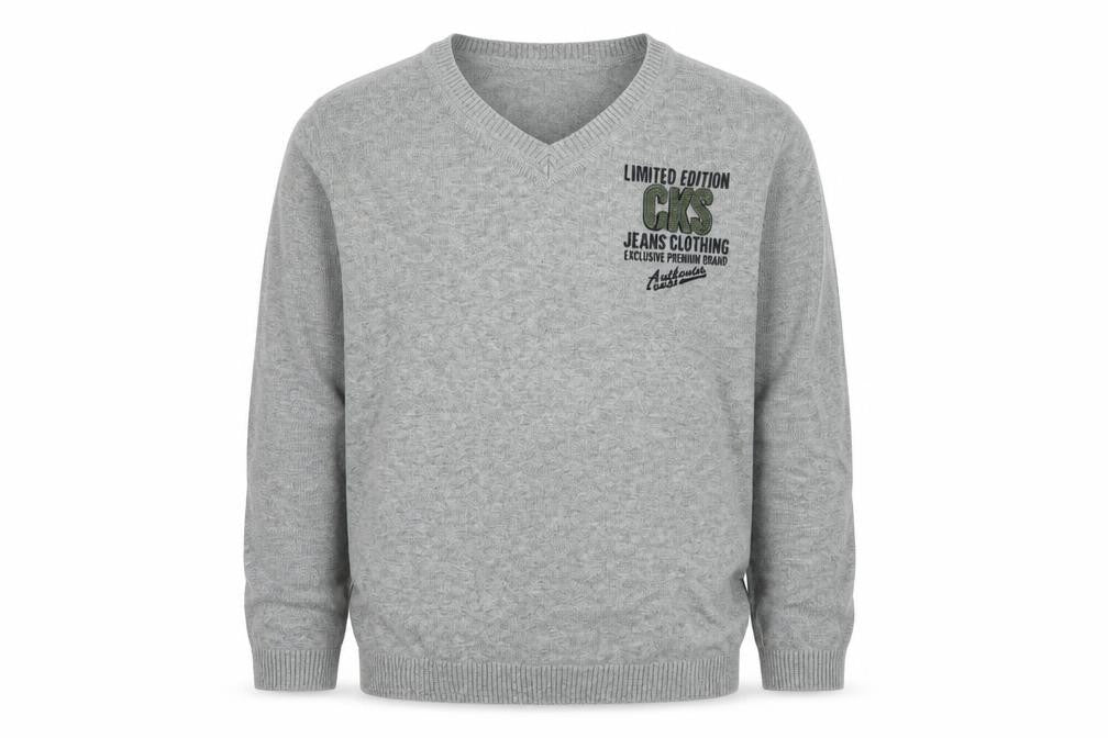 Front view of CKS boys’ grey knit jumper, size 12, years