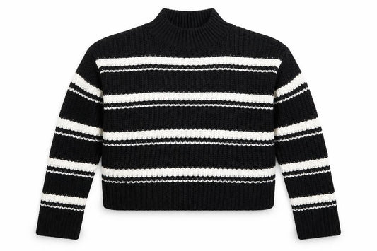 Front view of New Look girls’ black striped knit jumper, size 12-13, years