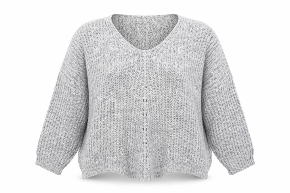 Front view of Yida women’s grey knit jumper, size M