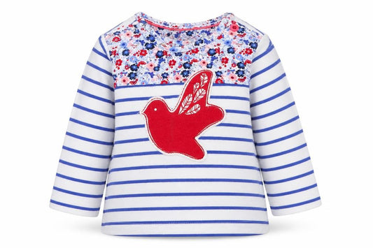 Front view of Marks & Spencer Baby White Striped Basic T-Shirt, size 3-6, Months