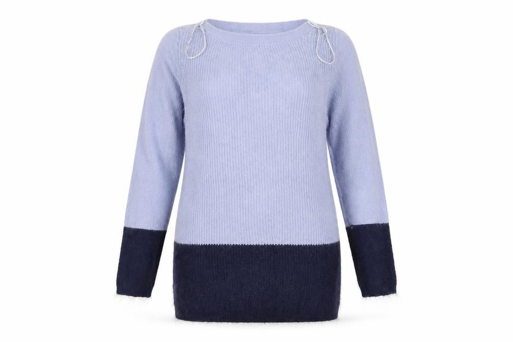 Front view of M&Co women’s blue knit jumper, size UK 10