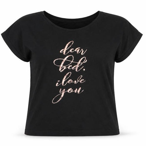 Boux Womens Black   Basic T-Shirt Size XS  - Dear bed I love you