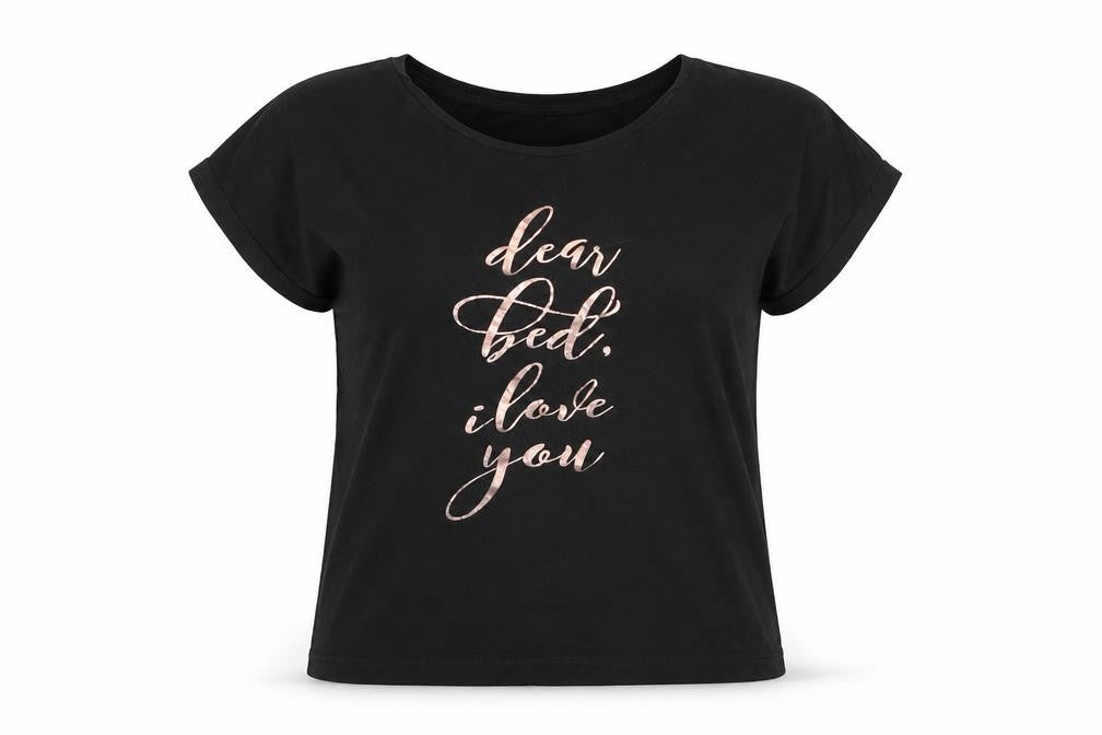 Boux Womens Black   Basic T-Shirt Size XS  - Dear bed I love you