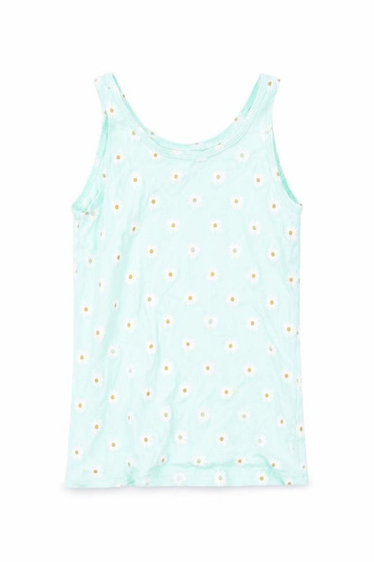 Front view of Primark girls’ green basic tank, size 7-8, years - daisies