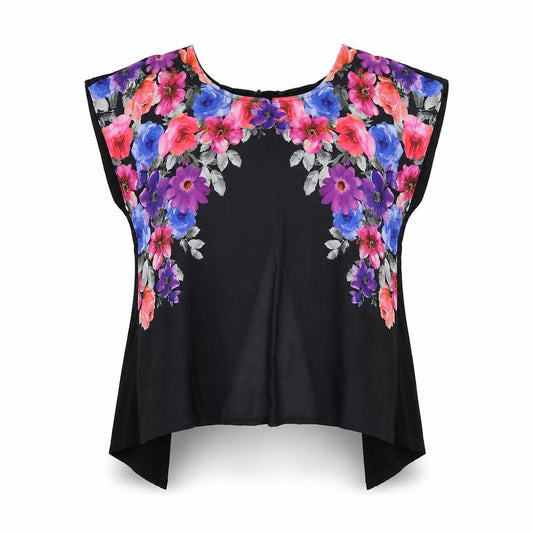 Front view of Select women’s multicoloured floral wrap blouse, size UK 12