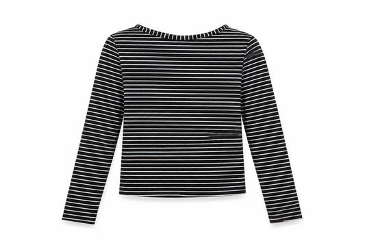 Front view of YD girls’ black striped jumper, size 9-10, years