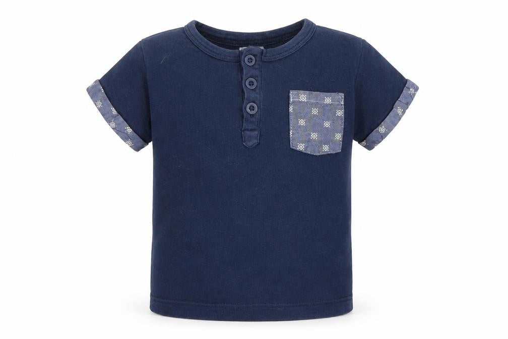 Front view of F&F boys’ blue pullover t-shirt, size 6-9, months