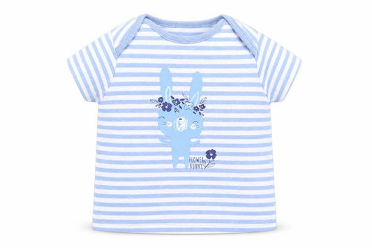 Front view of F&F Baby Blue Striped Basic T-Shirt, size 12, Months