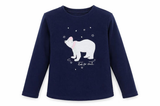 Front view of George girls’ black solid top pyjama top, size 9, years - polar bear