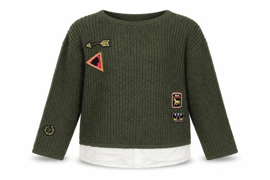Front view of Marks & Spencer girls’ green jumper, size 6-7, years - shirt bottom