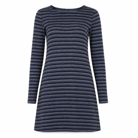 Front view of BDG women’s blue striped a-line, size XS