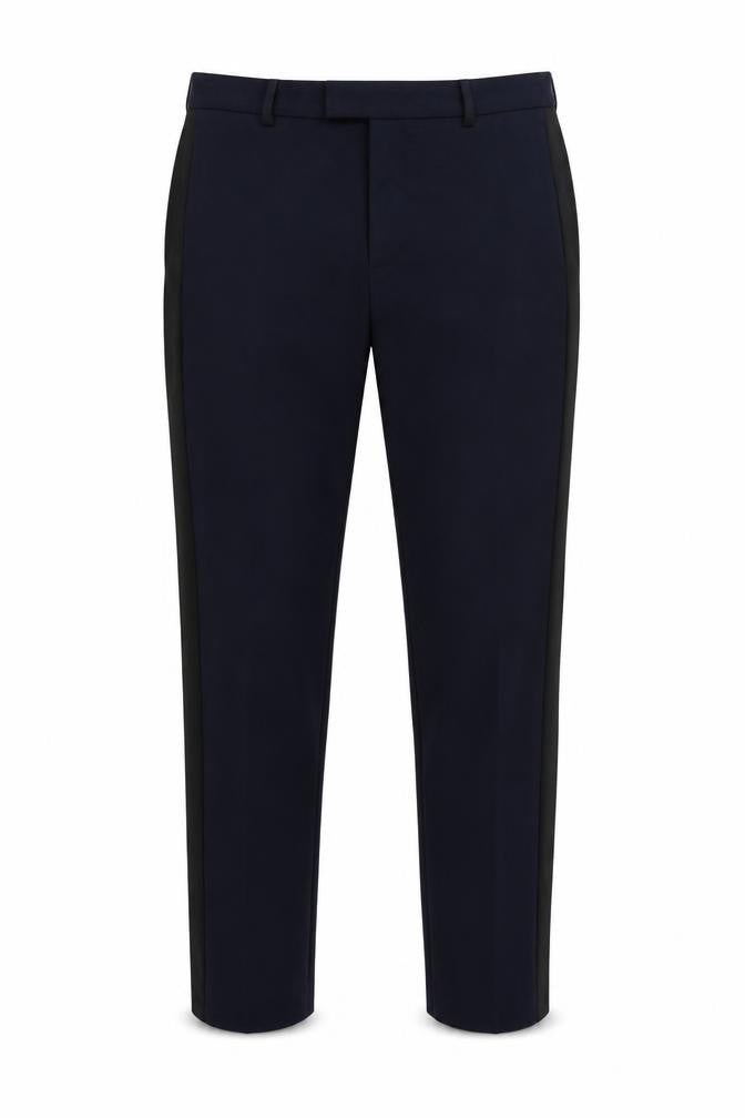Front view of H&M men’s blue trousers, size 38, in, 28-inch leg
