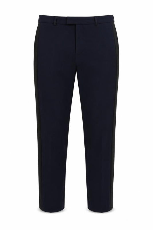 Front view of H&M men’s blue trousers, size 38, in, 28-inch leg