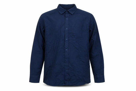 Front view of F&F men’s blue argyle/diamond button-up, size L