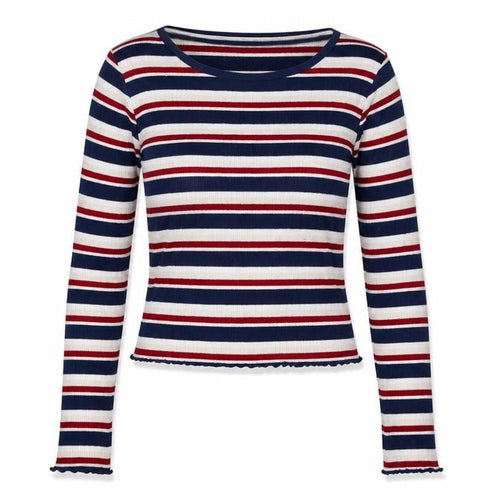 Divided Womens Blue Striped  Cropped T-Shirt Size XS