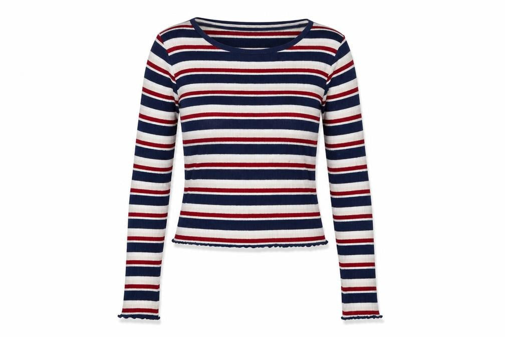 Divided Womens Blue Striped  Cropped T-Shirt Size XS