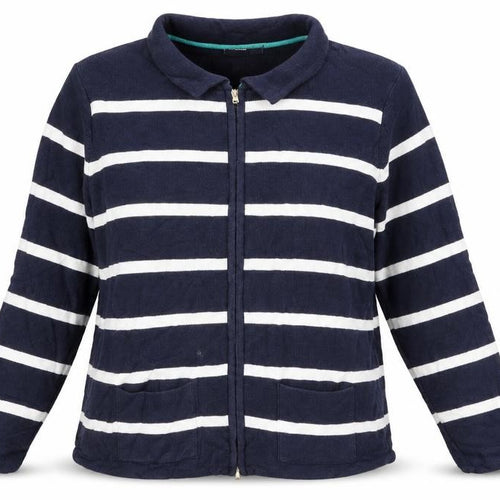 M&S Womens Blue Striped  Full Zip Jumper Size 14