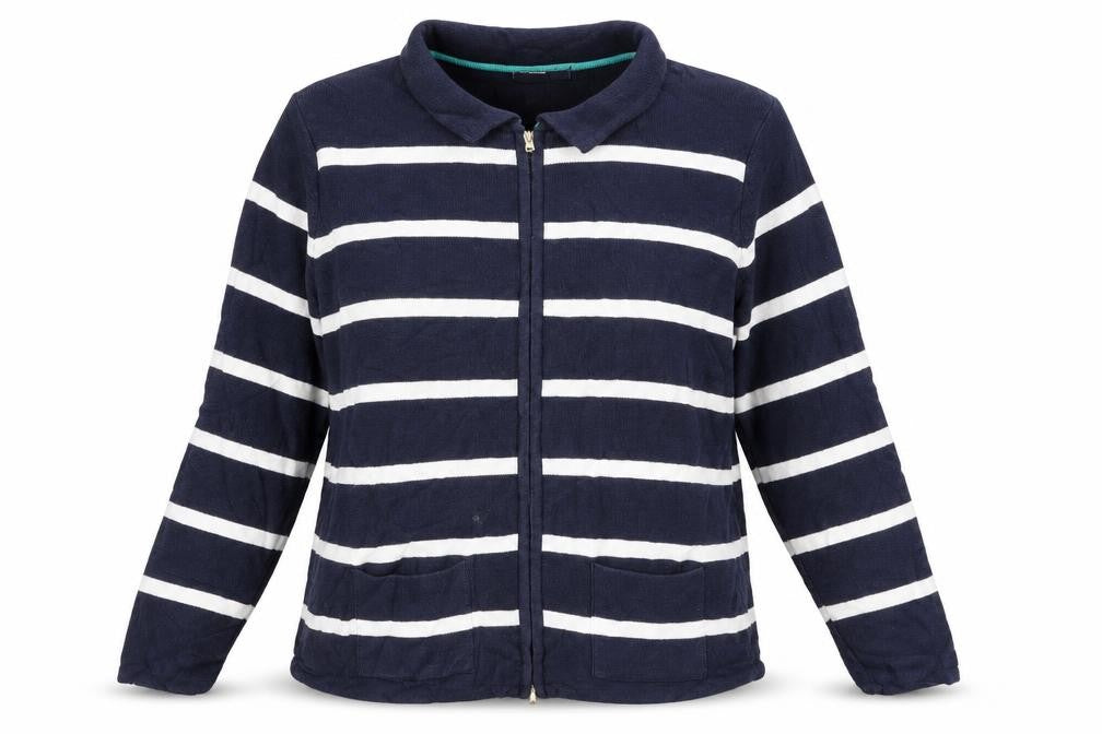M&S Womens Blue Striped  Full Zip Jumper Size 14