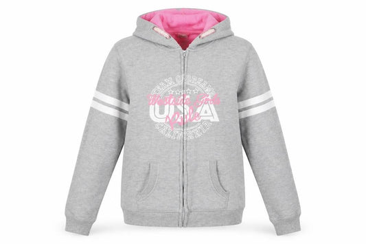 Front view of Young Dimension girls’ grey full zip hoodie, size 12-13, years