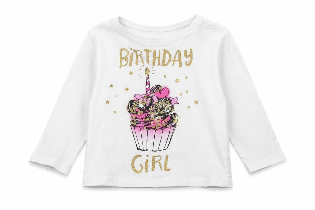 Front view of FAVOURITE TIE girls’ white basic t-shirt, size 12, months