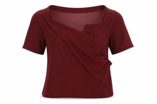Front view of Missguided women’s red wrap t-shirt, size UK 8