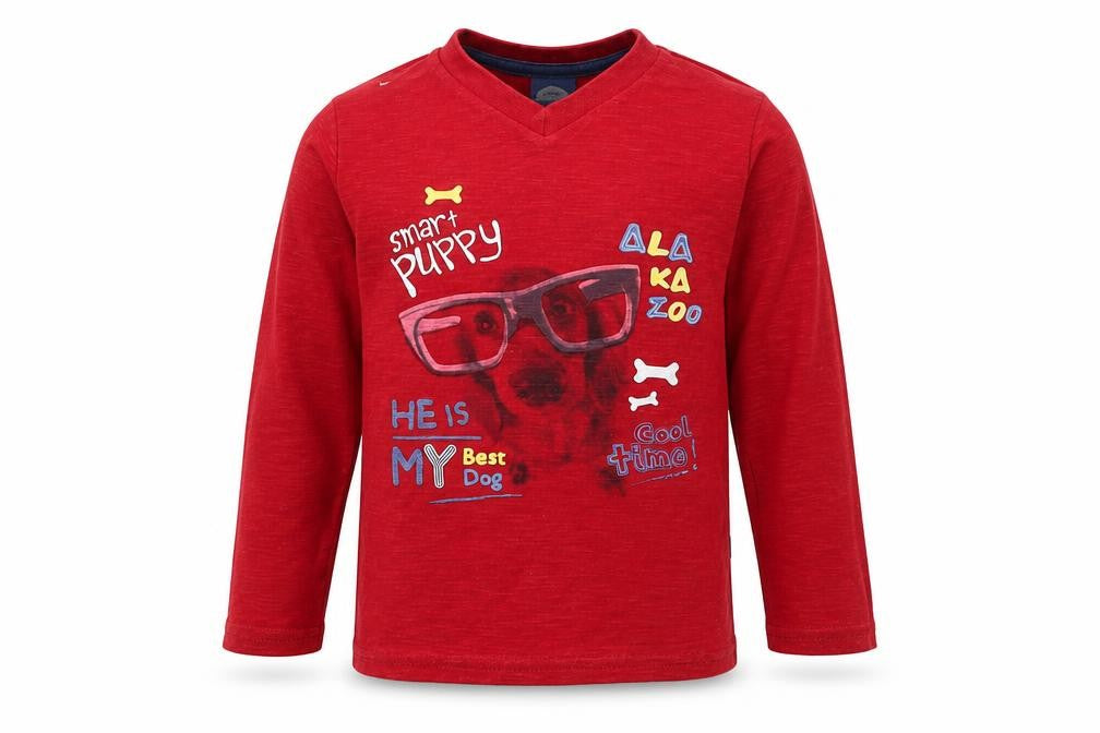 Front view of Alakazoo boys’ red basic t-shirt, size 3, years - dog