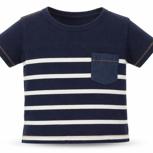 Avenue Kids Boys Blue Striped  Basic T-Shirt Size 5-6 Years