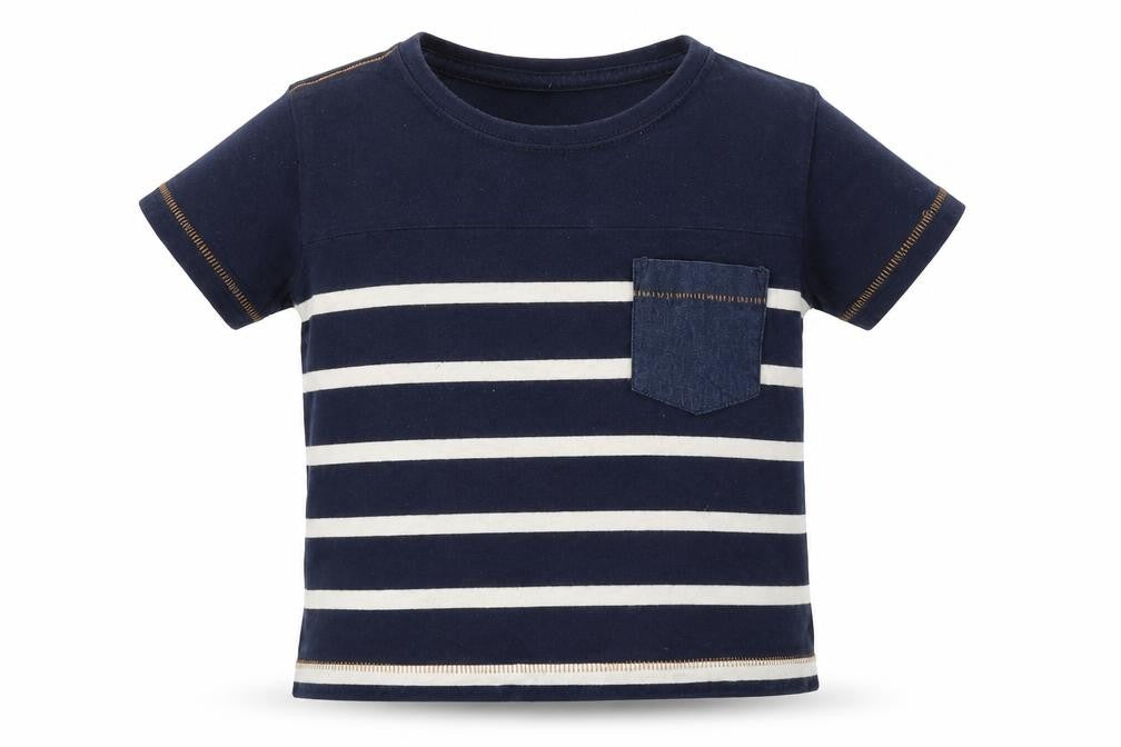 Avenue Kids Boys Blue Striped  Basic T-Shirt Size 5-6 Years
