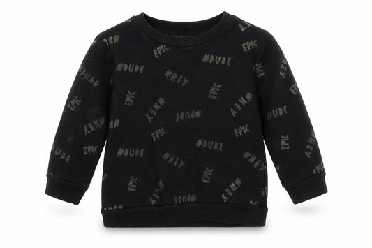 Front view of George boys’ black pullover sweatshirt, size 2-3, years - hashtags